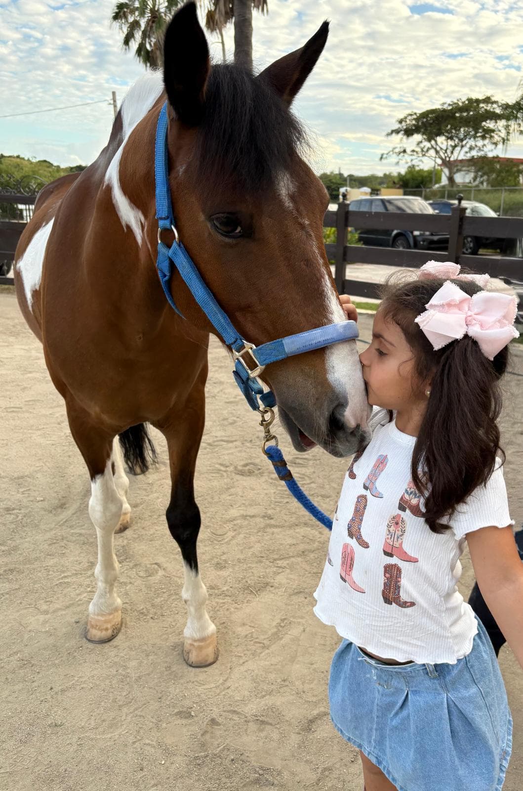Niña besando el hocico de un caballo en las instalaciones de Equilibrio